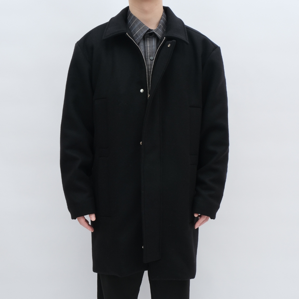 KAIKAI - MASQUERADE - 黑影羊毛拉鍊大衣 中長版大衣外套 多口袋大衣 義大利羊毛製