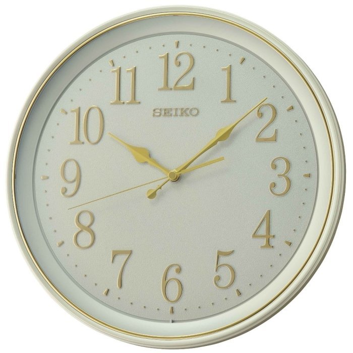 SEIKO CLOCK 精工典雅風白色邊框白面金色阿拉伯數字刻滑動式秒針劃靜音掛鐘 型號：QXA798W【神梭鐘錶】