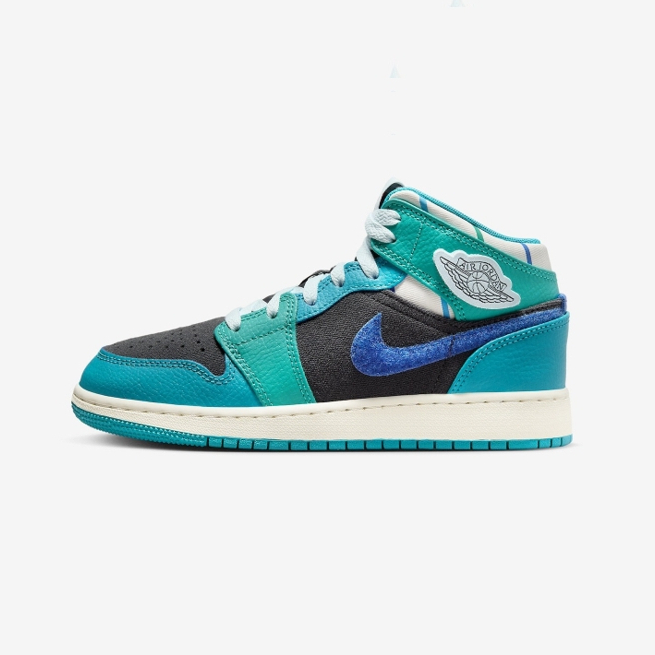 胖達）  AIR JORDAN 1 MID GS SS 運動鞋 魔鬼氈 貼布 藍綠 FJ9482-004 女鞋