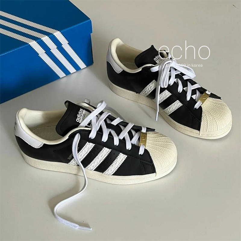 Echo鞋類- Adidas Superstar 黑白 米黑 金標復古 奶油底 皮革 休閒 男鞋 女鞋 ID4676