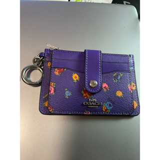 Coach紫色小花卡片零錢包（內可放照片）