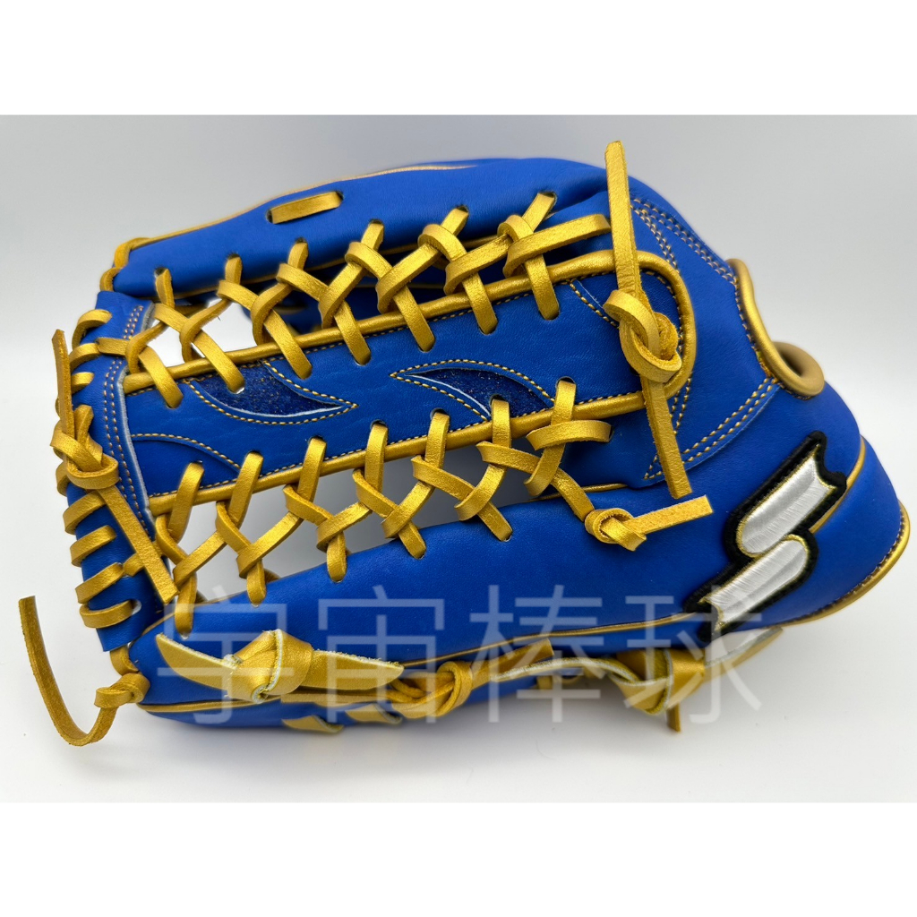 ※宇宙棒球※SSK 外銷款特殊訂製版 13吋 『反手』棒壘球手套 外野T網 簡約斜標 寶藍/金