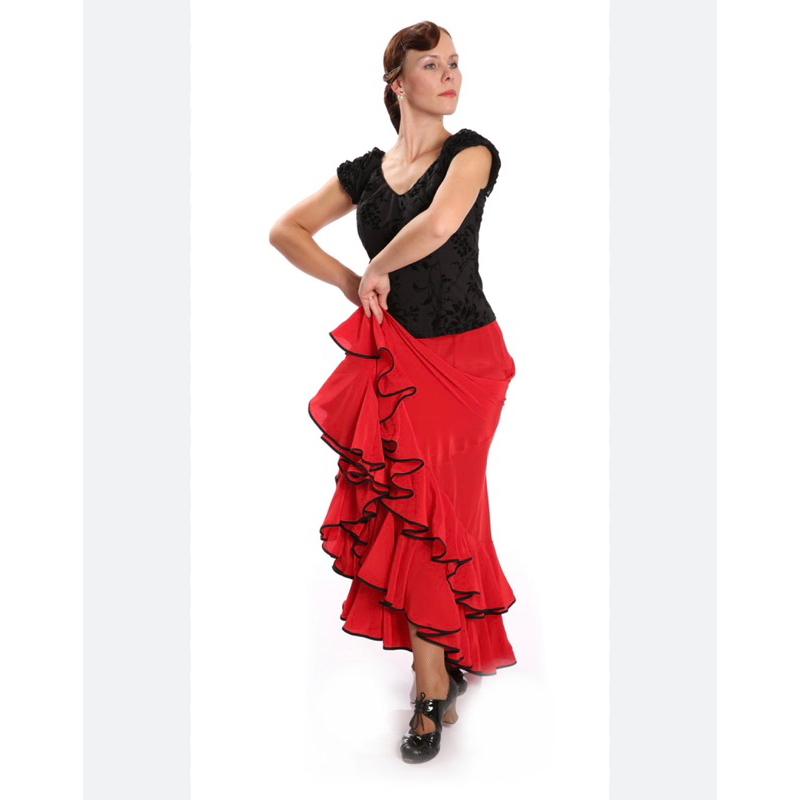 西班牙 佛朗明哥 鬥牛舞 💃🏻 摩登拉丁舞 舞裙 鮮紅色滾黑邊  僅穿過一次