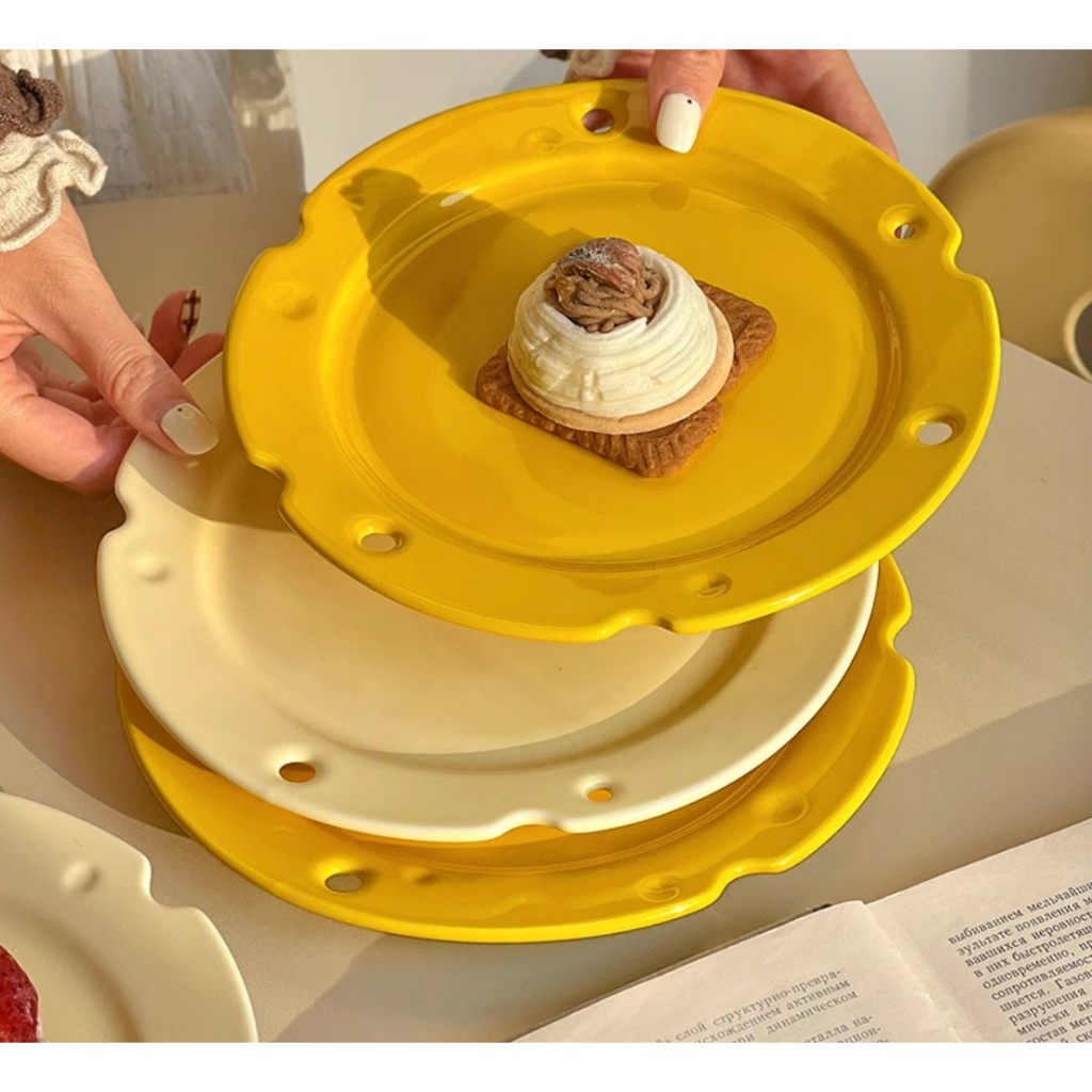 預購款~奶油起司起司盤可愛高顏值家用甜點盤陶瓷網紅創意8吋早餐盤
