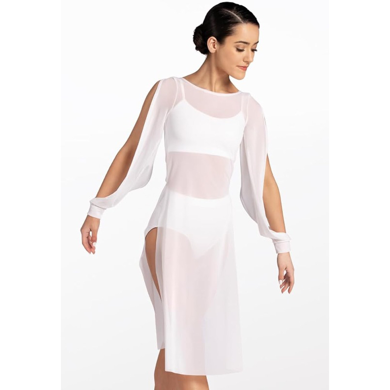美國品牌 女童 M 白色彈力網布罩衫裙 現代舞 當代舞 表演服