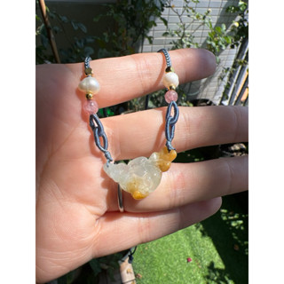 天然翡翠A貨-冰種翹黃蓮花玉衡項鍊