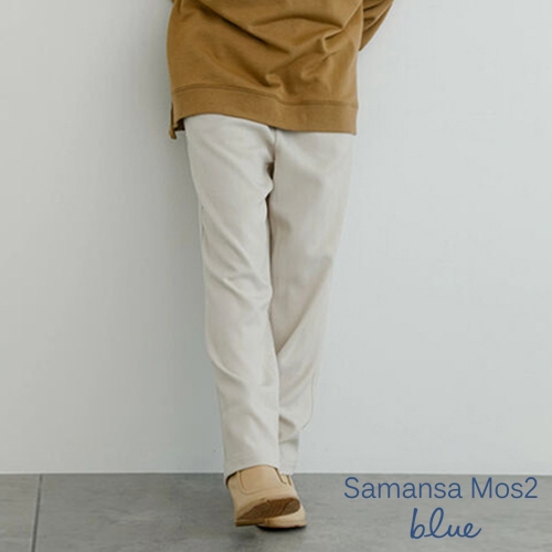 Samansa Mos2 blue 後腰鬆緊素面直筒修身長褲(FG33L0F0980)