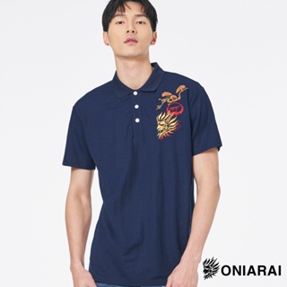 BLUE WAY 鬼洗 ONIARAI - 男款 和藝術日式元素短袖POLO衫(墨綠)
