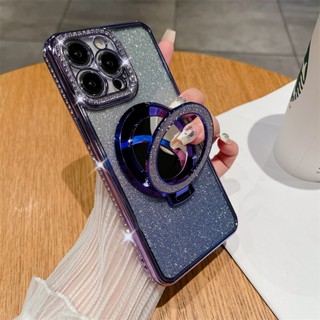 水鑽閃粉支架 手機殼 適用於iPhone15 14 13 12 11 蘋果 pro max plus 磁吸無線充 保護殼