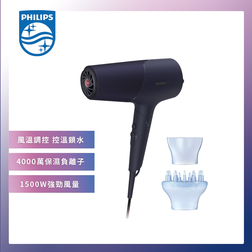 PHILIPS 飛利浦 沙龍級護髮負離子吹風機 霧藍黑 BHD518/01