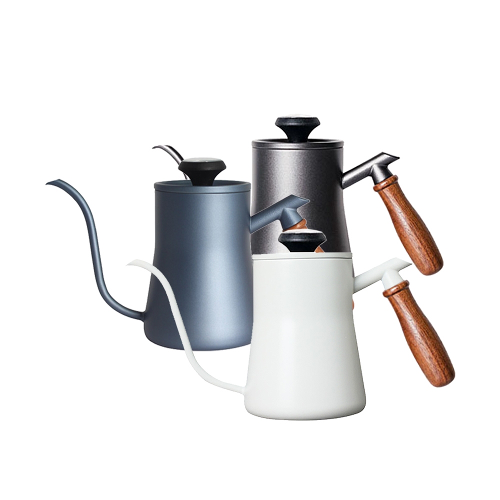 多色任選 不鏽鋼手沖咖啡木柄細口壺 溫度計 550ml 木質手把咖啡壺