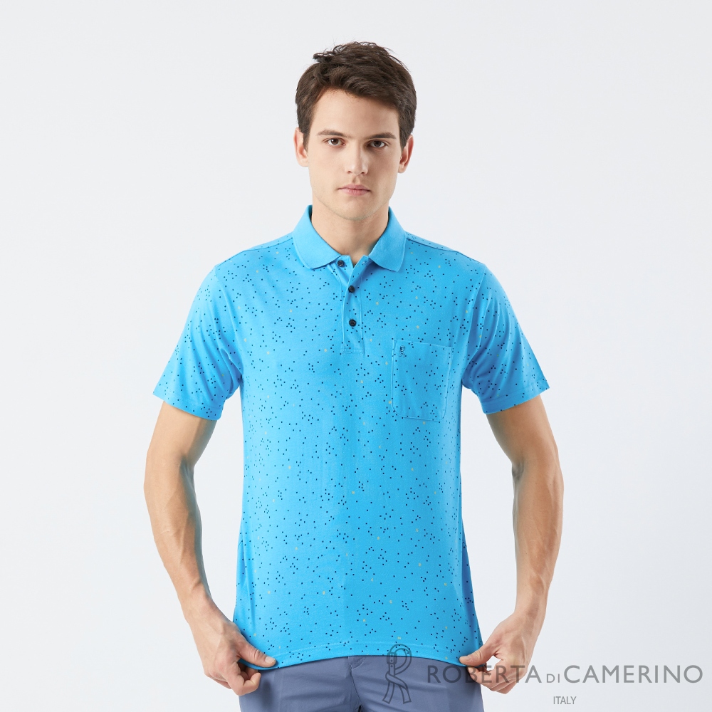 【ROBERTA 諾貝達】男裝 品牌LOGO機能短袖POLO衫-藍(吸濕排汗) RAK38-33