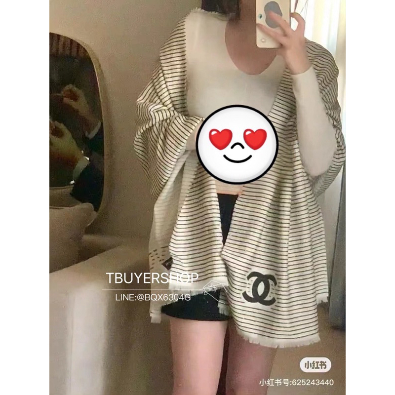 [Tbuyershop] 台灣現貨🍀 Chanel 24p 白 條紋cc圍巾