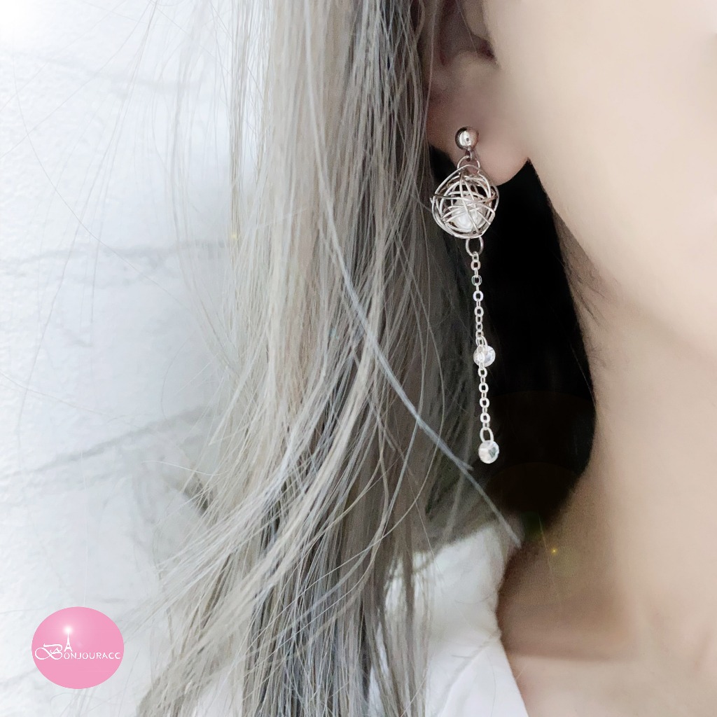 韓國 麻花球鑽鍊 925銀針 耳環 針式 夾式 【Bonjouracc】