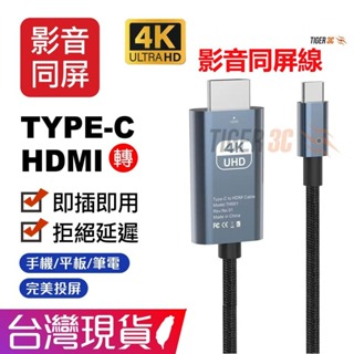 Type-c轉hdmi 同屏線 轉換線 4K 60HZ 高清投屏轉接線 TypeC轉HDMI 視頻轉接器