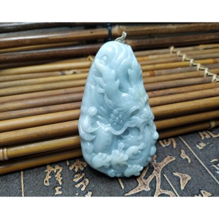 【禾賢行】天然翡翠.緬甸玉.淺綠糯種龍牌-神龍獻瑞/生意興隆.手工精雕墬子.項鍊.玉珮.H22111701449