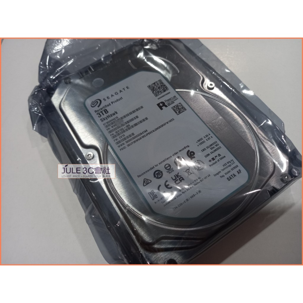 JULE 3C會社-希捷Seagate ST3000VX015 3TB 3T 256M/SkyHawk/未拆封 硬碟