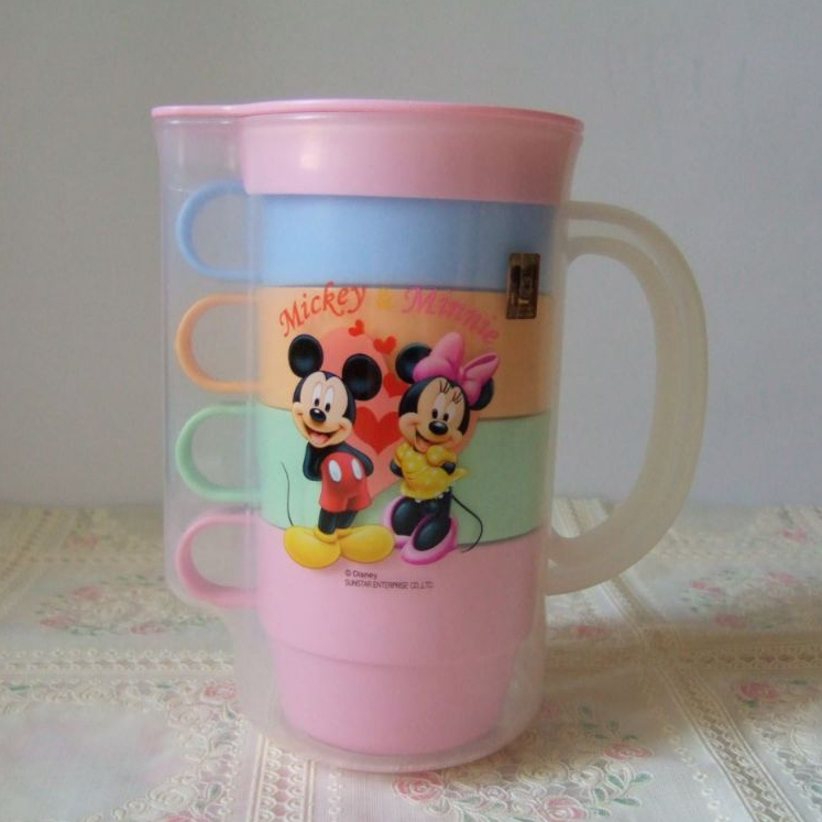 «尋寶趣市集» 迪士尼馬卡龍彩色兒童水杯組 外出水杯 塑膠杯 【一壺+4小杯】
