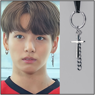 ❌免運❌韓國耳飾 正韓進口 ASMAMA 防彈少年團 BTS JungKook JK 柾國 同款十字鏈圓環耳環 耳夾耳環