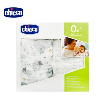 Chicco 寶貝嬰兒純棉透氣包巾毯(2入)跳跳羊&手繪熊 公司貨★千寶屋★