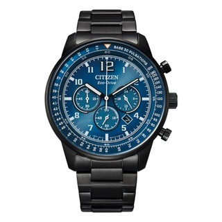 <C&S>CITIZEN星辰Eco-Drive光動能時尚三眼黑鋼男錶-水藍面44mm (CA4505-80L)