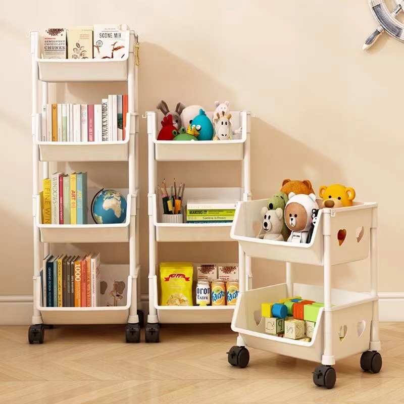 可移動書架置物架兒童玩具收納架家用落地簡易書櫃桌下零食架臥 三層推車 書桌收納 收納櫃 廚房置物架