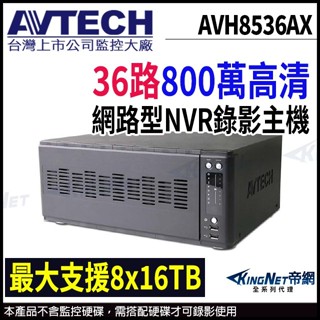AVTECH 陞泰 AVH8536AX 36路 800萬 H.265 8MP NVR 網路型錄影主機 支援8硬碟 監視器