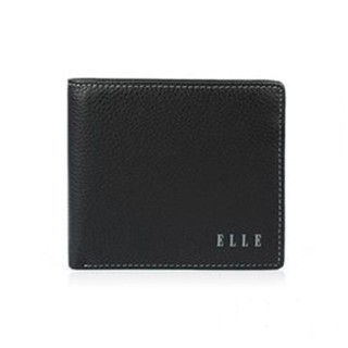 【ELLE HOMME】3面側翻2窗格ELLE荔枝紋壓紋牛皮短夾/皮夾/男夾(黑) 背包族