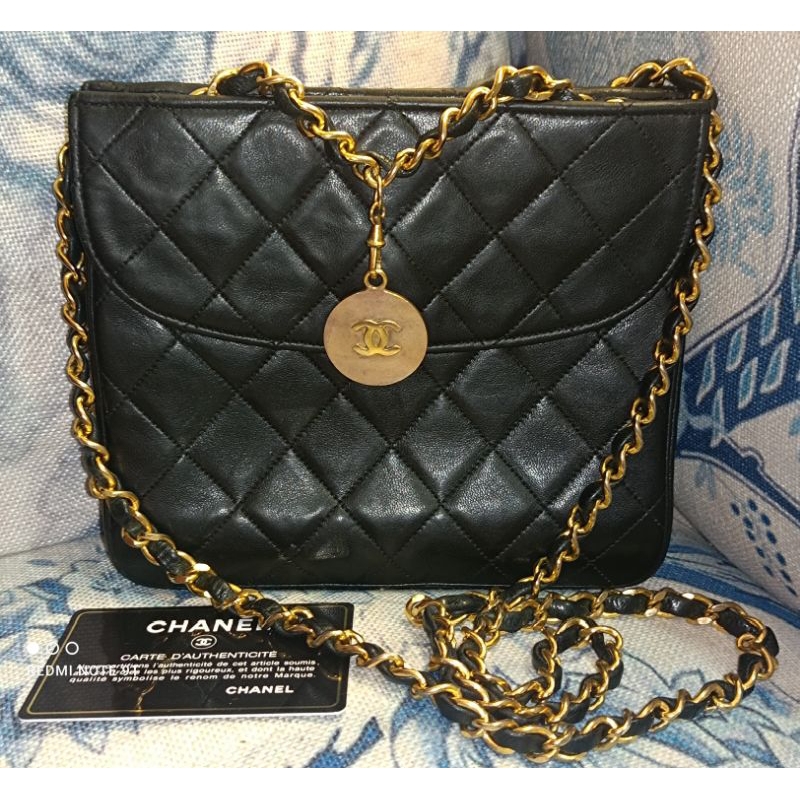 Chanel vintage 黑色雙面翻蓋鏈包，賣場88折券可使用