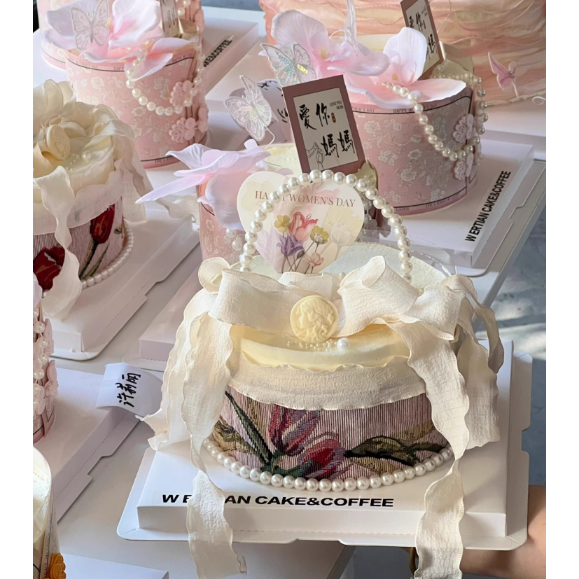 ☀孟玥購物☀珍珠 提手 項鍊   包包蛋糕 創意蛋糕 母親節蛋糕 情人節 蛋糕裝飾