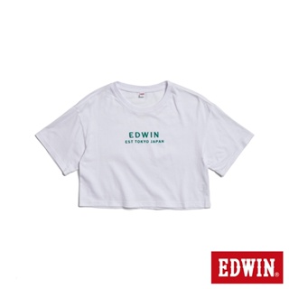 EDWIN 簡約刺繡印花寬短版短袖T恤(白色)-女款