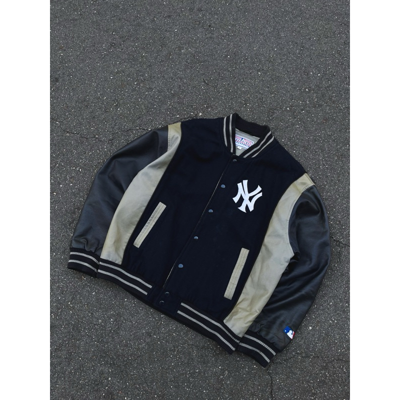 派駁古著 / Vintage genuine merchandise mlb Yankees 皮袖棒球外套