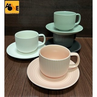 ~All-in-one~【附發票】韓式條絨咖啡杯(150cc)+盤/(組) 霧面陶瓷咖啡杯盤組 紅茶咖啡杯組-出清特價