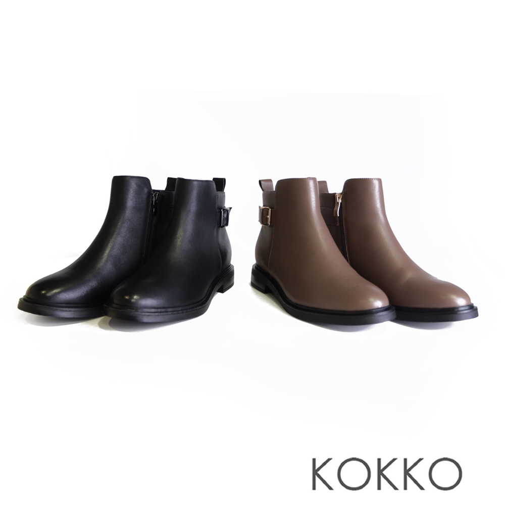 KOKKO秀氣圓頭舒適羊皮低跟短靴
