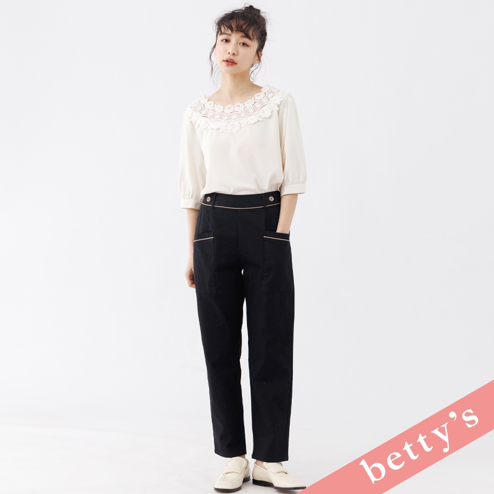 betty’s貝蒂思(31)腰鬆緊跳色滾邊大口袋長褲(黑色)
