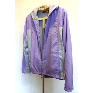 美國時尚品牌 Gloria Vanderbilt 運動夾克 防風防潑水連帽外套 輕薄舒適 透氣網布襯裡 L 藕紫/灰色
