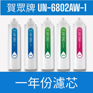 【賀眾牌】【一年份濾芯】UN-6802AW-1直立式極緻淨化冰溫熱飲水機【純水系統】專用