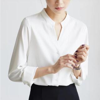 衣時尚 上衣 長袖襯衣 白襯衣上班襯衣S-2XL新款設計感立領氣質v領內搭白襯衫通勤上衣1F040-3024.