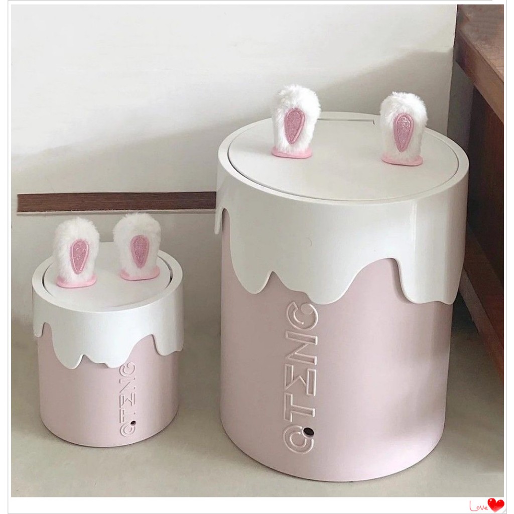 粉色 冰淇淋垃圾桶 兔耳朵蝴蝶結垃圾桶 ins 垃圾桶 桌麵垃圾桶 垃圾桶 按壓式垃圾桶 搖蓋垃圾桶