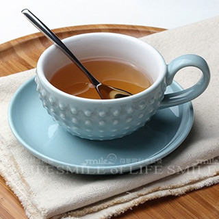 【現貨】玉色浮雕圓點咖啡杯碟 下午茶杯 午茶套組 咖啡杯 陶瓷碟 ☆杯盤囊集COLOUR選物