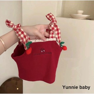 現貨24小時出貨🎈童裝 夏季110-140碼 韓版 純棉ins櫻桃刺繡吊帶背心 無袖上衣 上衣 女童女寶