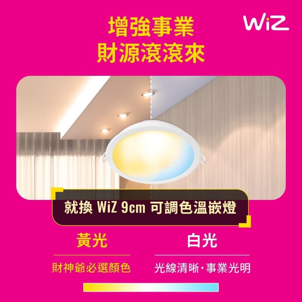 (U LIGHT) Philips 飛利浦 WiZ 7W LED 崁燈 9CM