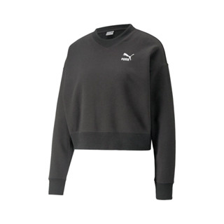 Puma 短版上衣 Classics Crew Neck 歐規 圓領衫 長袖 女款 黑-53806001