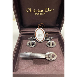 【12月新貨到】法國名牌 Christion Dior 鍍銀 袖扣 / 領帶夾組合禮盒 全新長期保管品 德國製造