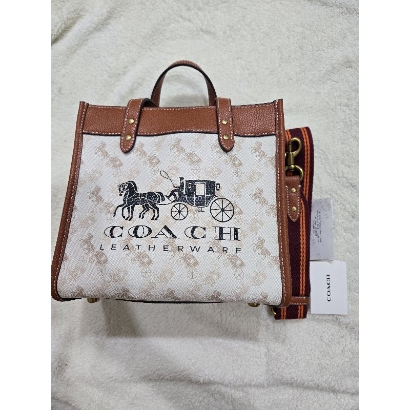 COACH 馬車Logo印花托特包 Field22 粗背帶 棕色