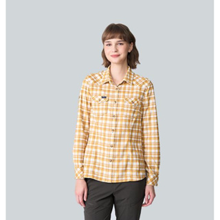 荒野 wildland 女彈性格紋內刷毛保暖襯衫 外罩衫 襯衫 黃格