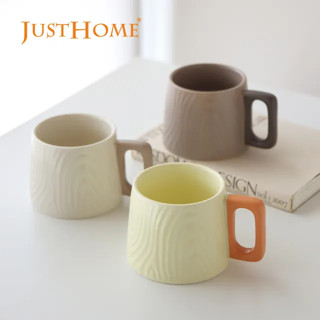 【JUST HOME】雙色木紋陶瓷馬克杯400ml-共3色《WUZ屋子-臺北》馬克杯 水杯 茶杯 咖啡杯 牛奶杯 杯子