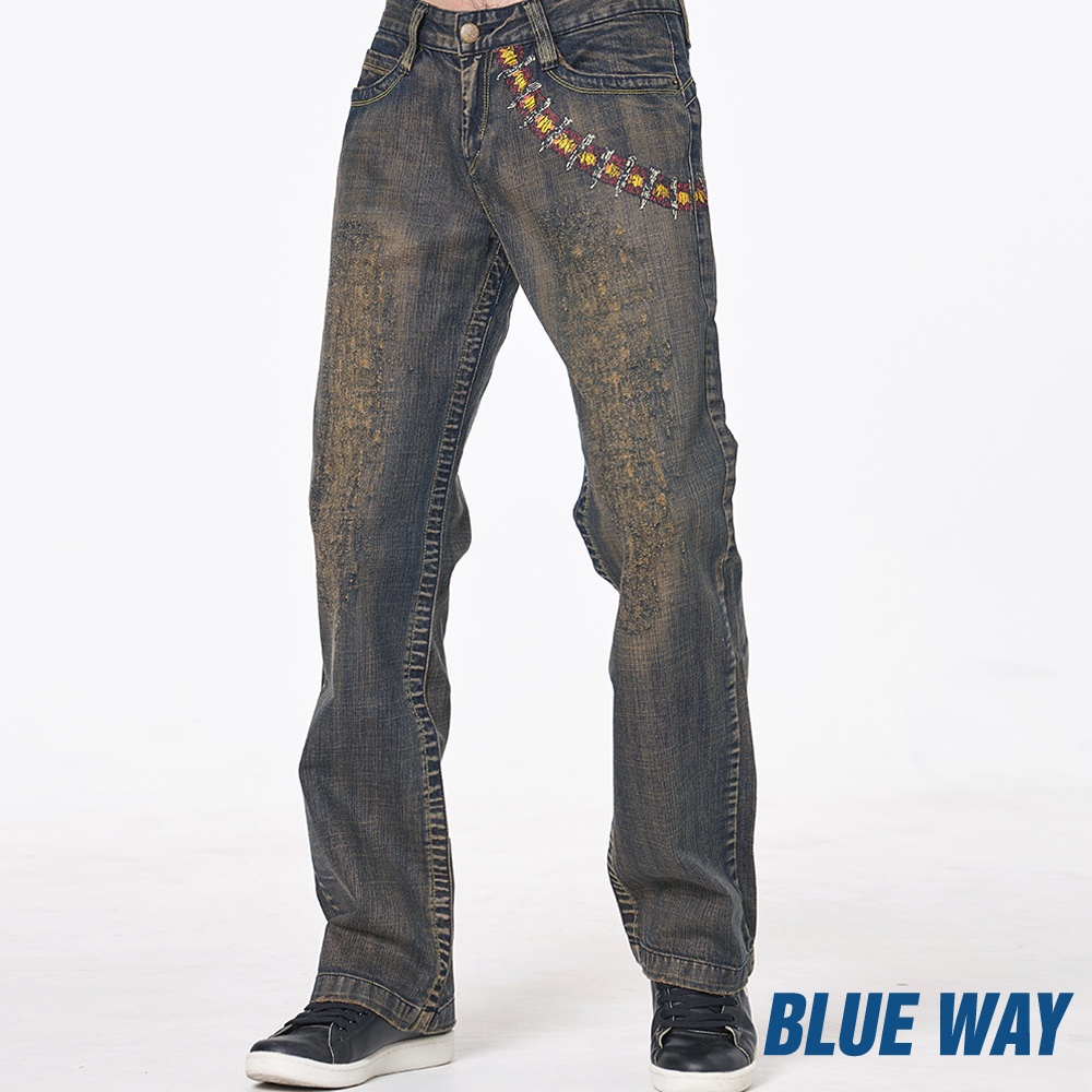 BLUE WAY - 男款 骷顱子彈丹寧直筒褲