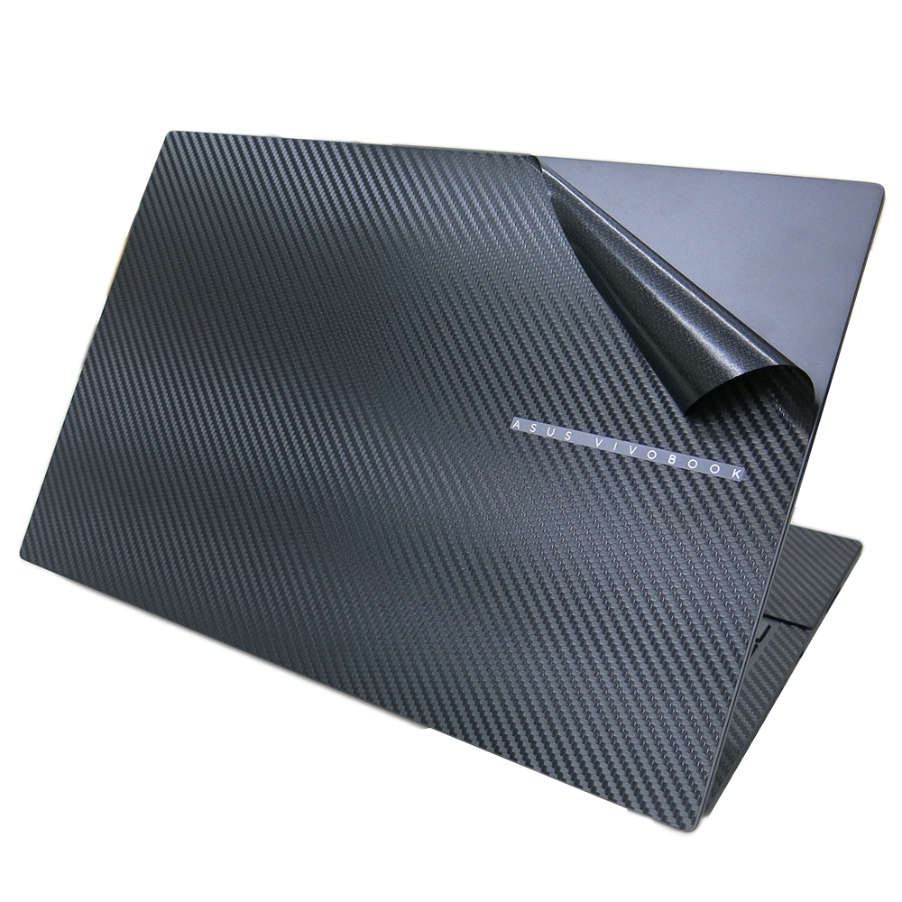 【Ezstick】ASUS VivoBook N6506 N6506MV 黑色卡夢紋機身貼 (上蓋、鍵盤週圍、底部貼)