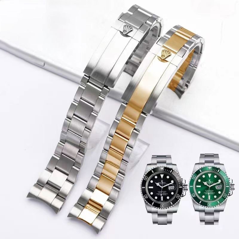高品質實心精鋼手錶錶帶 微調錶扣 適配勞-力-士精鋼錶帶 適用於潛航者 GMT 鬼王 黑 綠水鬼 R olex 20mm